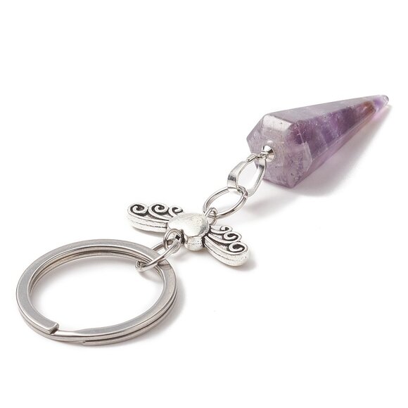 NWOT -  Natural Gemstone Cone point with Angel Wings protective key Chain 2/$20 - Picture 3 of 4